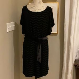 WHBM Flutter Sleeve Blouson Dress.  Black Velvet Chevron Design